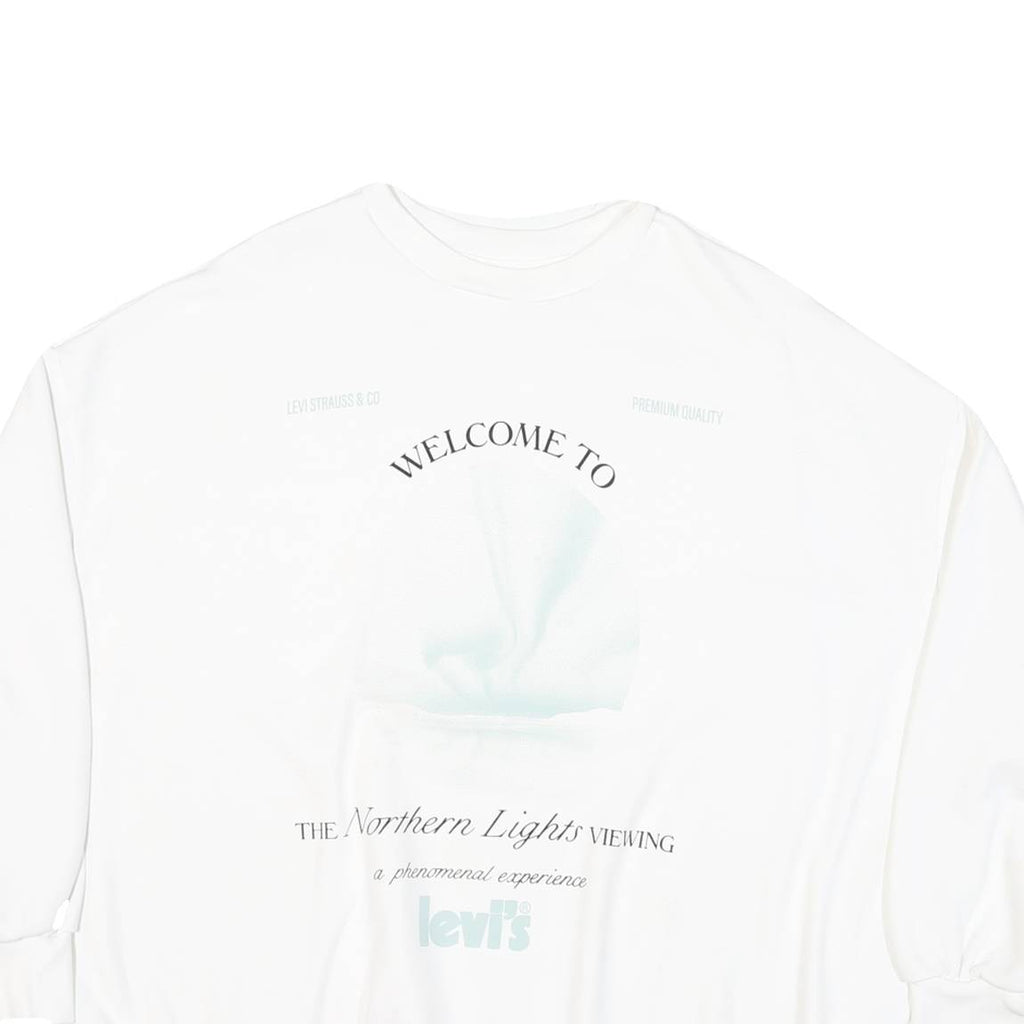 LEVI'S Mens White L Northern Lights Viewing Graphic Crew Neck Sweatshirt Cotton