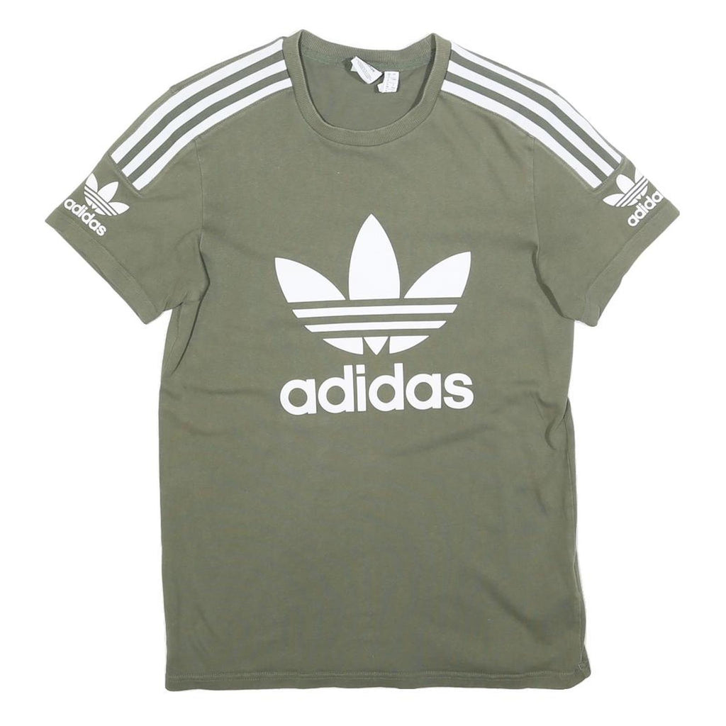 ADIDAS Womens Green T-Shirt UK 4 Short Sleeve Crew Neck Cotton Blend Logo Print