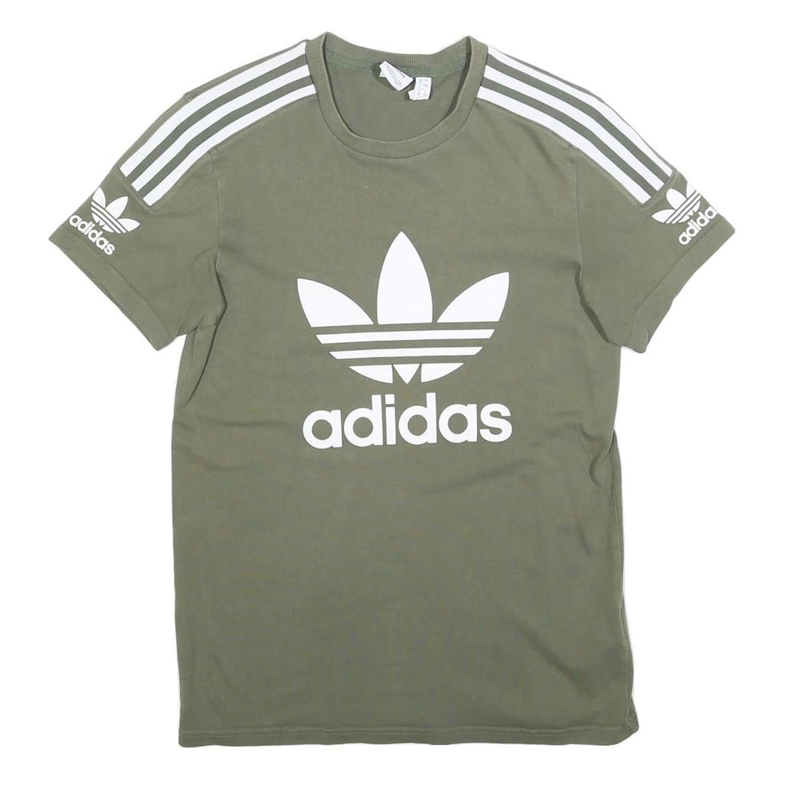 ADIDAS Womens Green T-Shirt UK 4 Short Sleeve Crew Neck Cotton Blend Logo Print