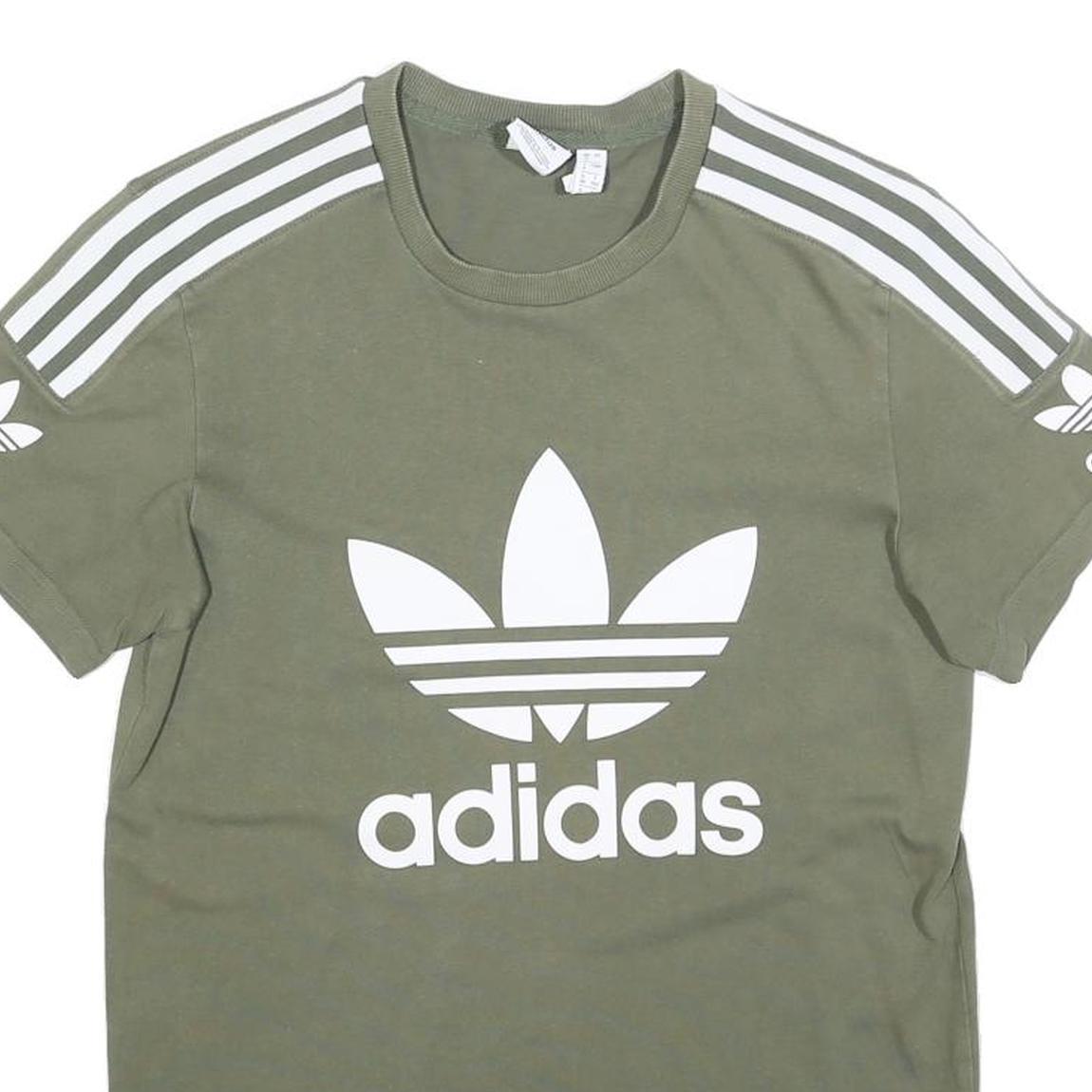 ADIDAS Womens Green T-Shirt UK 4 Short Sleeve Crew Neck Cotton Blend Logo Print
