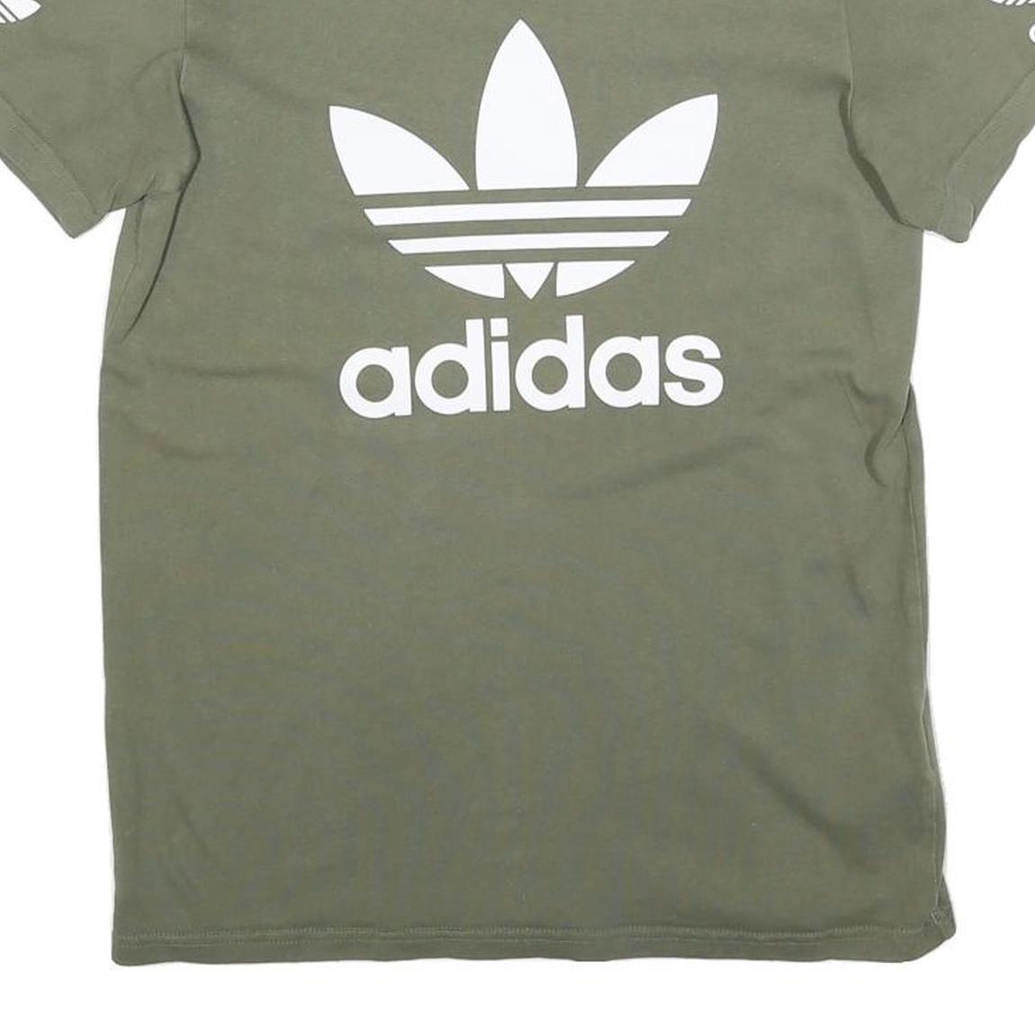 ADIDAS Womens Green T-Shirt UK 4 Short Sleeve Crew Neck Cotton Blend Logo Print