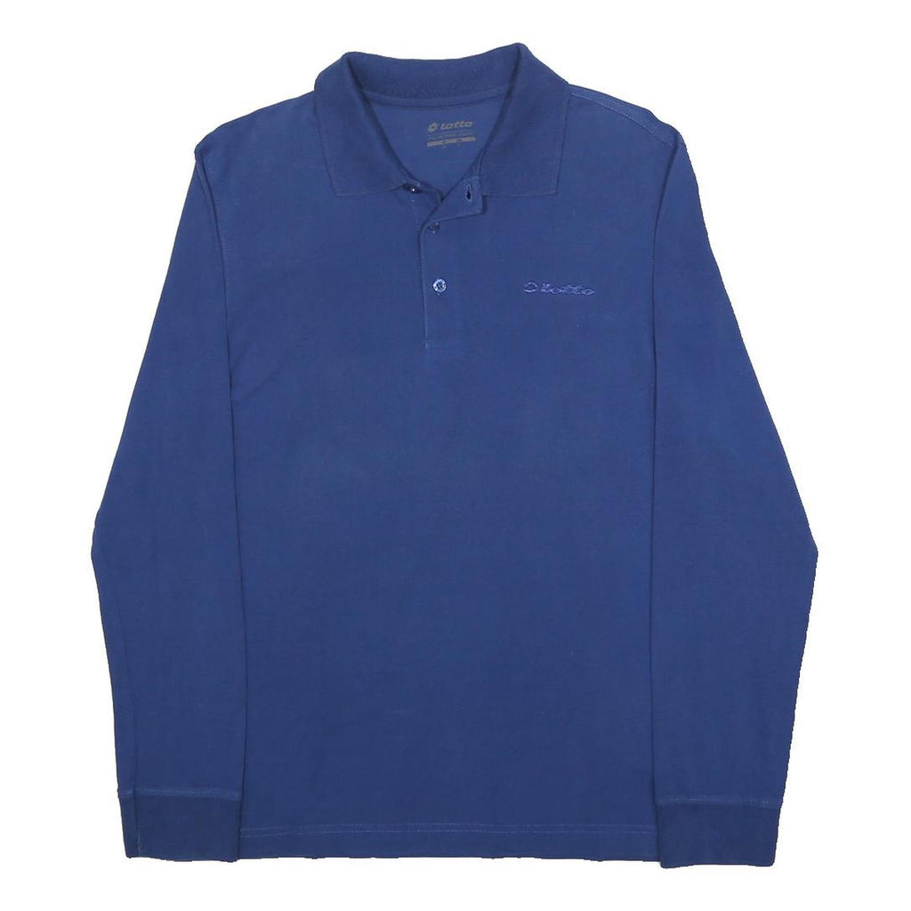 LOTTO Mens Blue Long Sleeve Plain Polo Shirt M Sports Casual Cotton