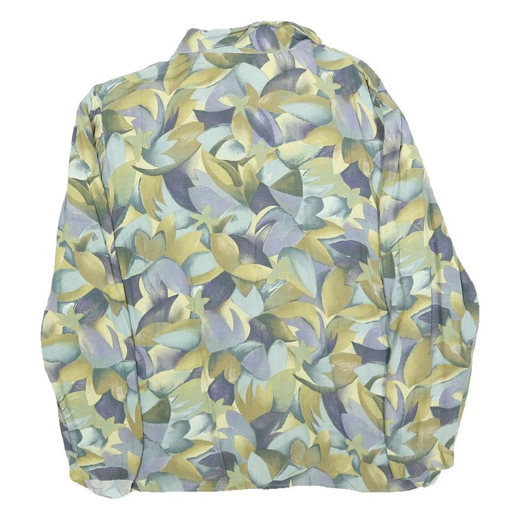 Womens Yellow Blue Printed Shirt Long Sleeve Collared S Lightweight Button