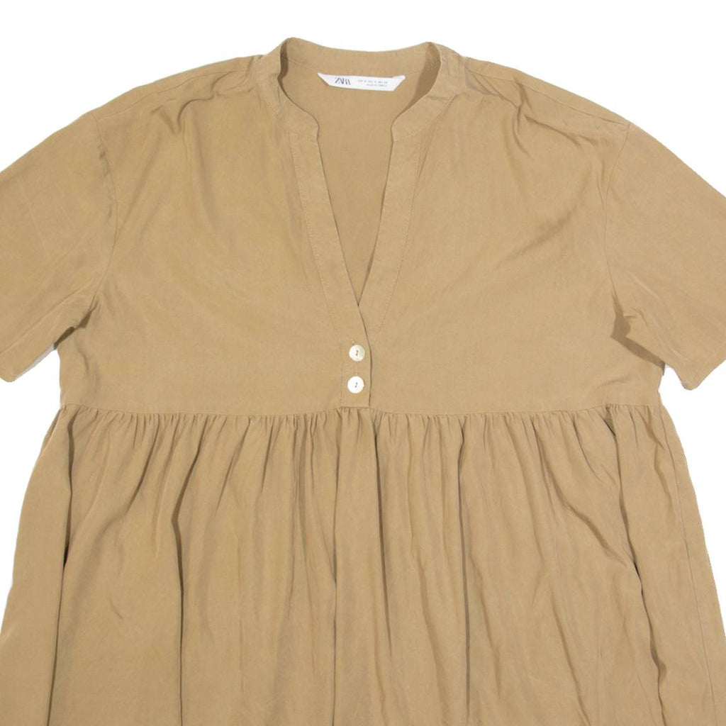ZARA Womens Day Dress Beige Short Sleeve Knee Length S