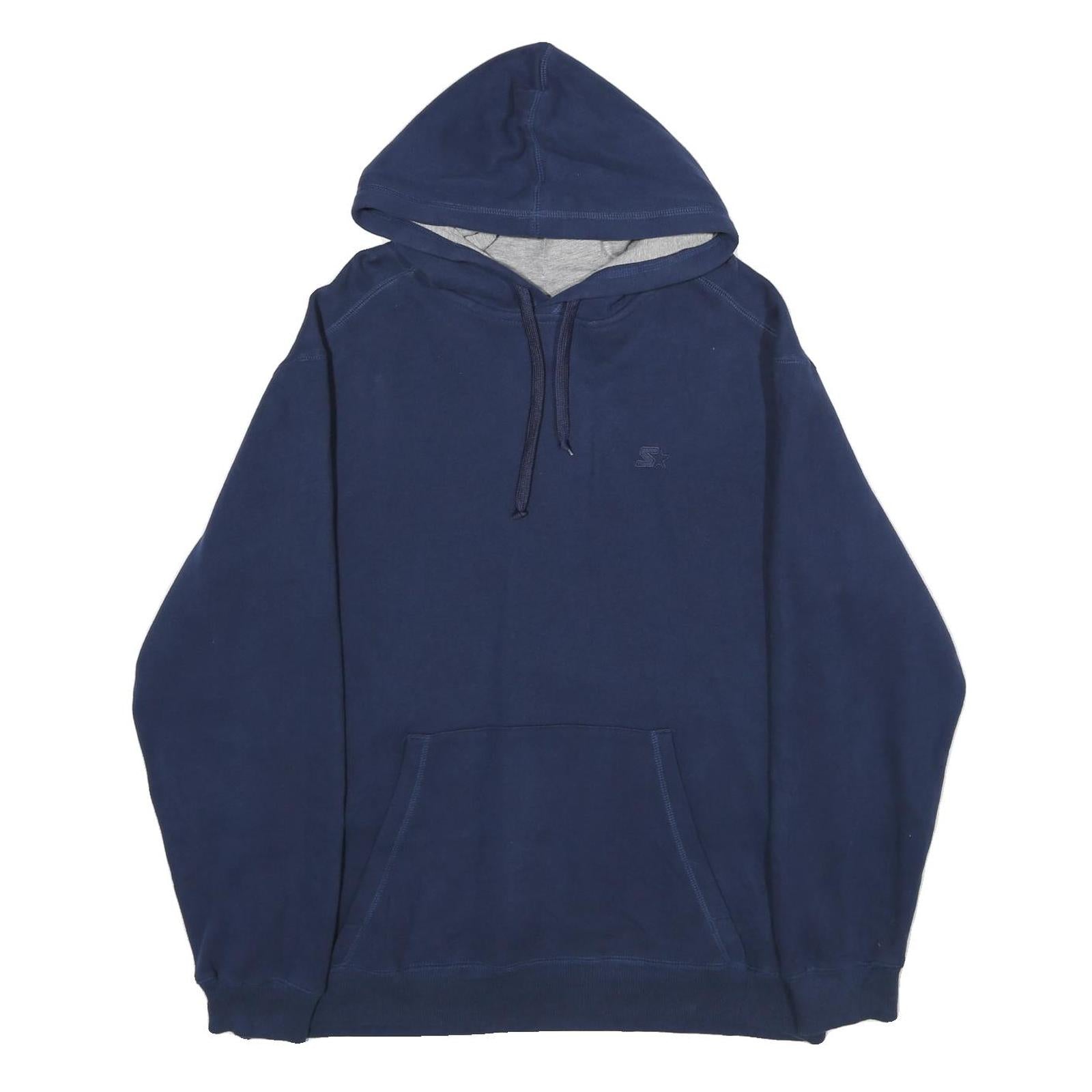STARTER Mens Navy Blue Hoodie L Cotton Blend Pullover Casual