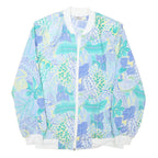 CRICKET LANE Womens Blue White Cotton Blend Jacket M Printed Floral Zip Bomber
