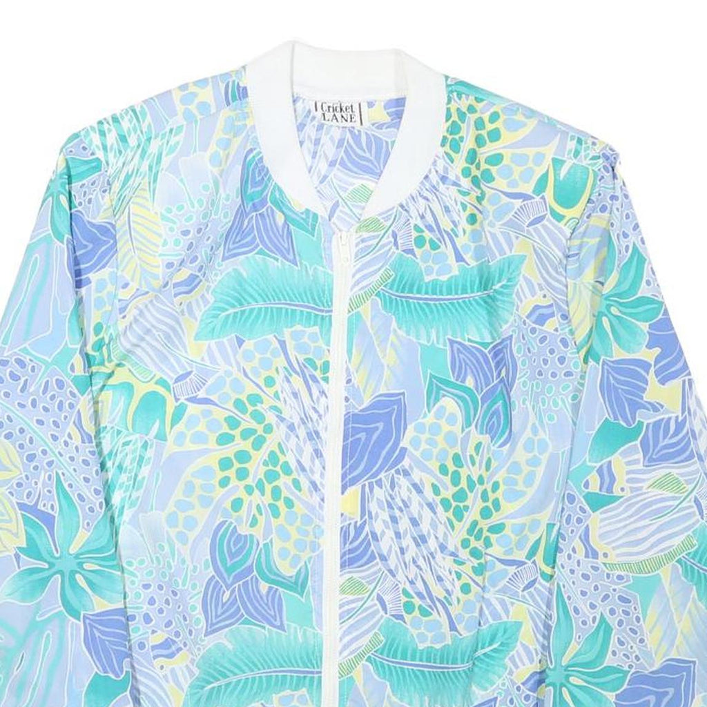 CRICKET LANE Womens Blue White Cotton Blend Jacket M Printed Floral Zip Bomber