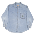 WOOLRICH Womens Blue Denim Shirt L Embroidered Trees Casual Button Down