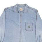 WOOLRICH Womens Blue Denim Shirt L Embroidered Trees Casual Button Down