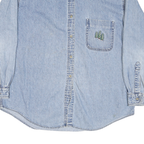 WOOLRICH Womens Blue Denim Shirt L Embroidered Trees Casual Button Down