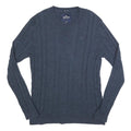 HOLLISTER Mens Blue Plain Crew Neck Cable Knit Jumper XL Cotton Blend Casual