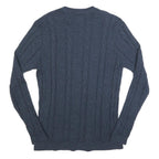 HOLLISTER Mens Blue Plain Crew Neck Cable Knit Jumper XL Cotton Blend Casual
