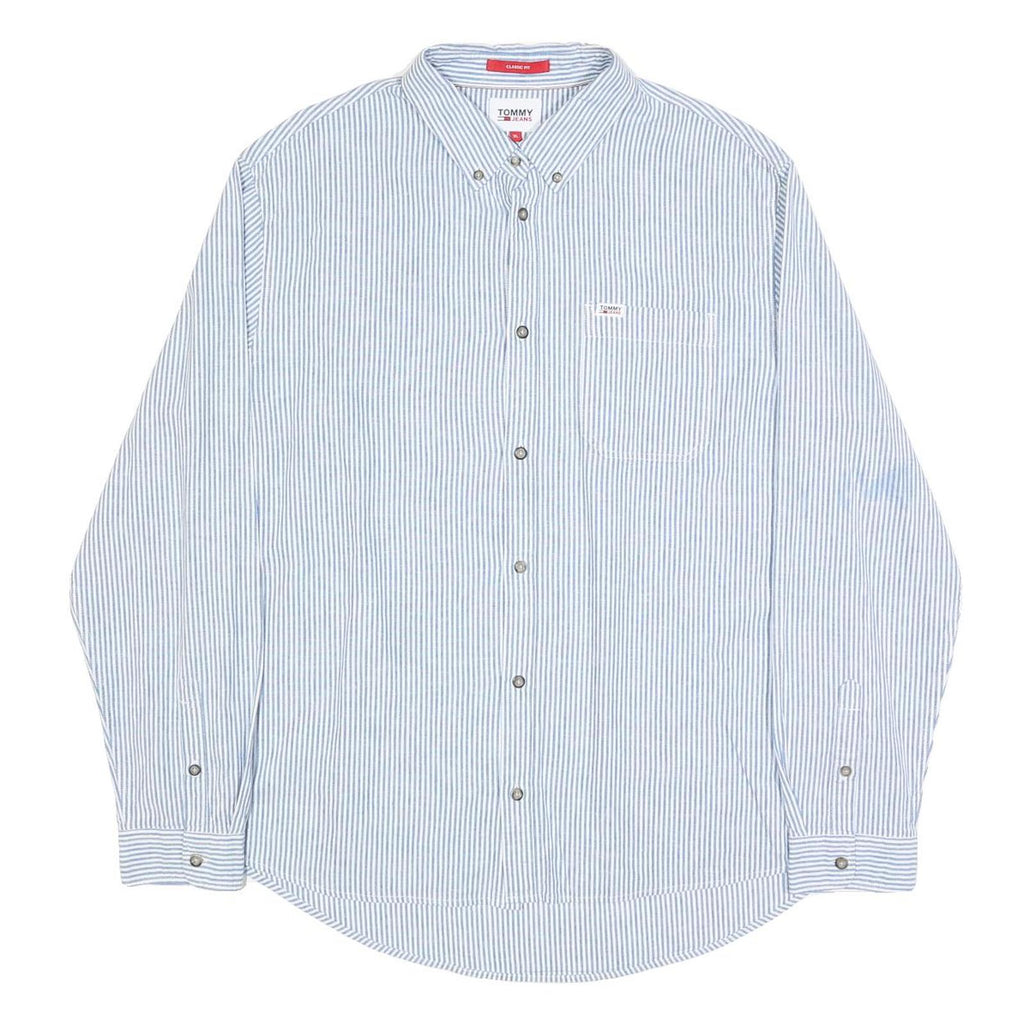 TOMMY JEANS Mens Blue & White Striped Shirt XL Classic Fit Button Down Collar