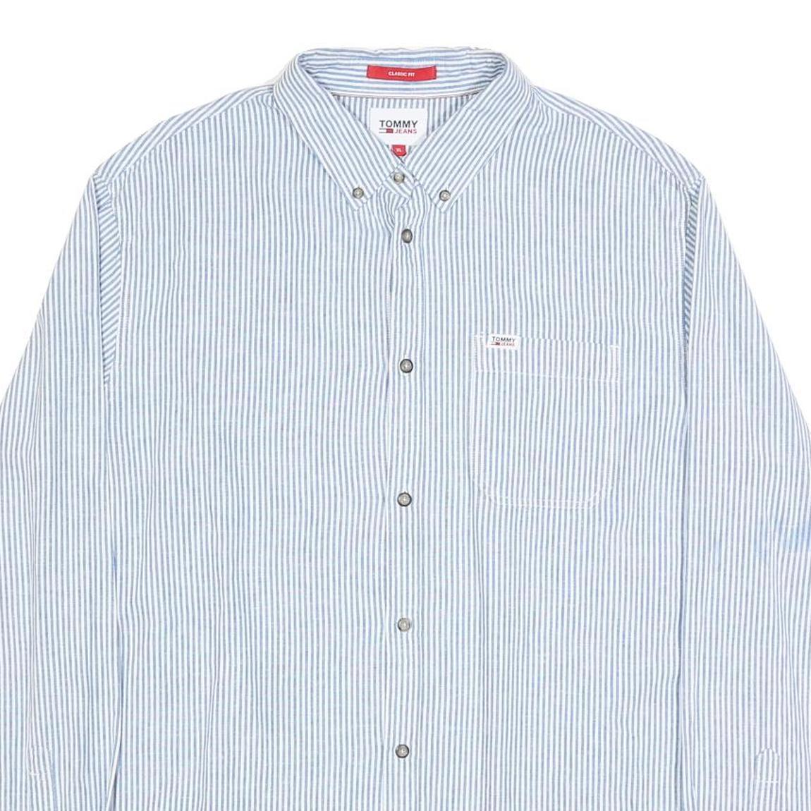 TOMMY JEANS Mens Blue & White Striped Shirt XL Classic Fit Button Down Collar