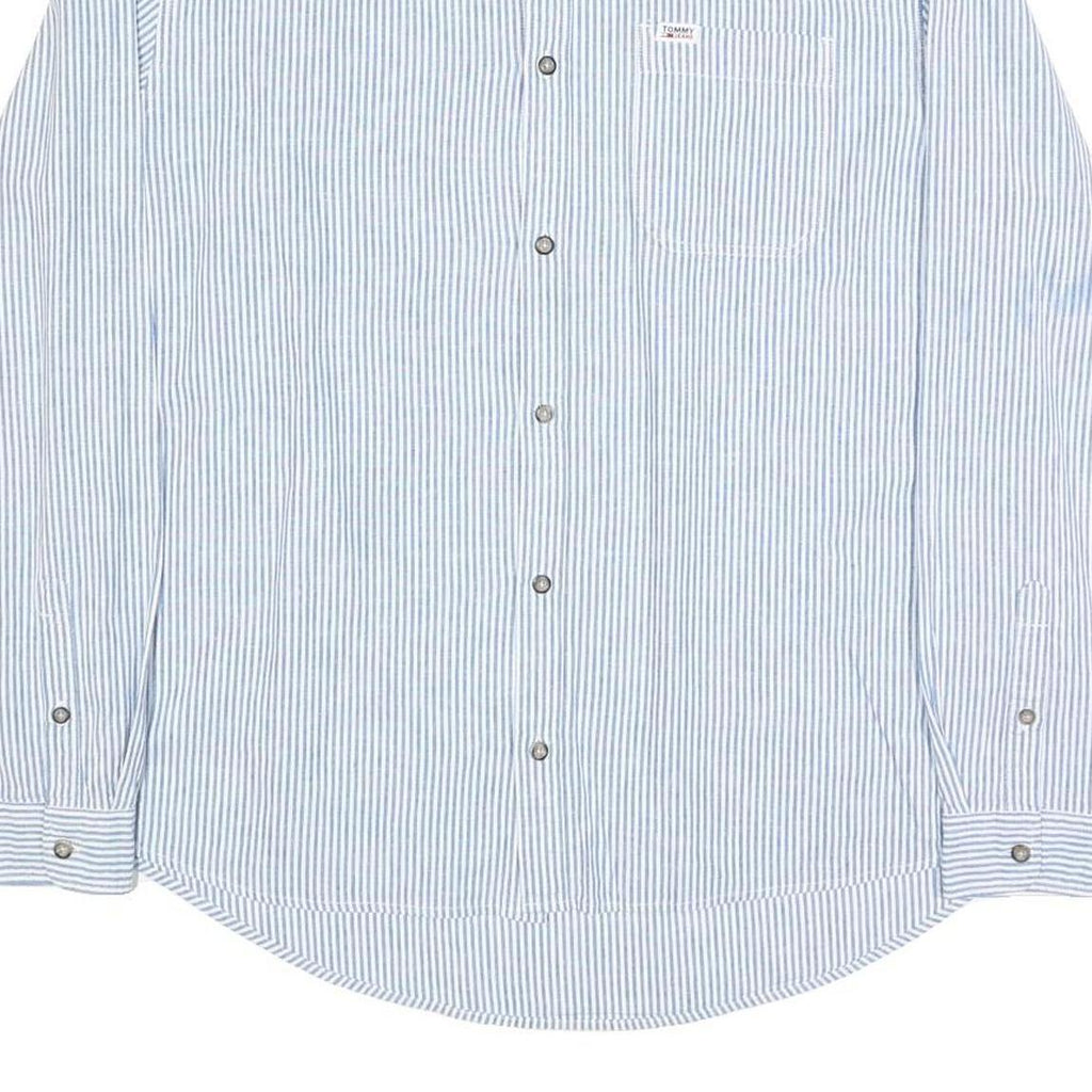 TOMMY JEANS Mens Blue & White Striped Shirt XL Classic Fit Button Down Collar