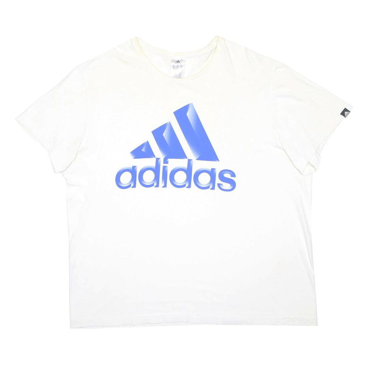 ADIDAS Mens White Blue Logo Cotton Blend T-Shirt 2XL Short Sleeve Crew Neck