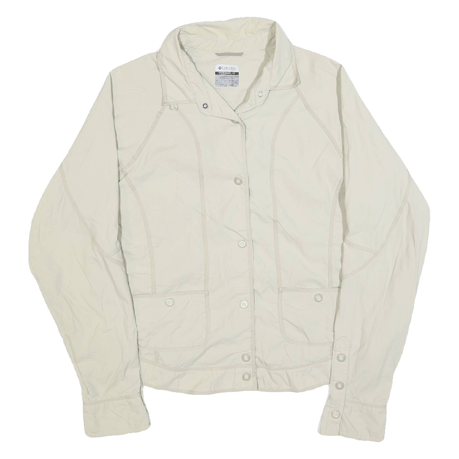 COLUMBIA Womens Cream Casual Button Jacket L Polyester Plain Lightweight Outdoor