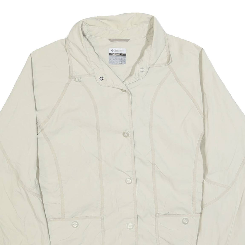 COLUMBIA Womens Cream Casual Button Jacket L Polyester Plain Lightweight Outdoor
