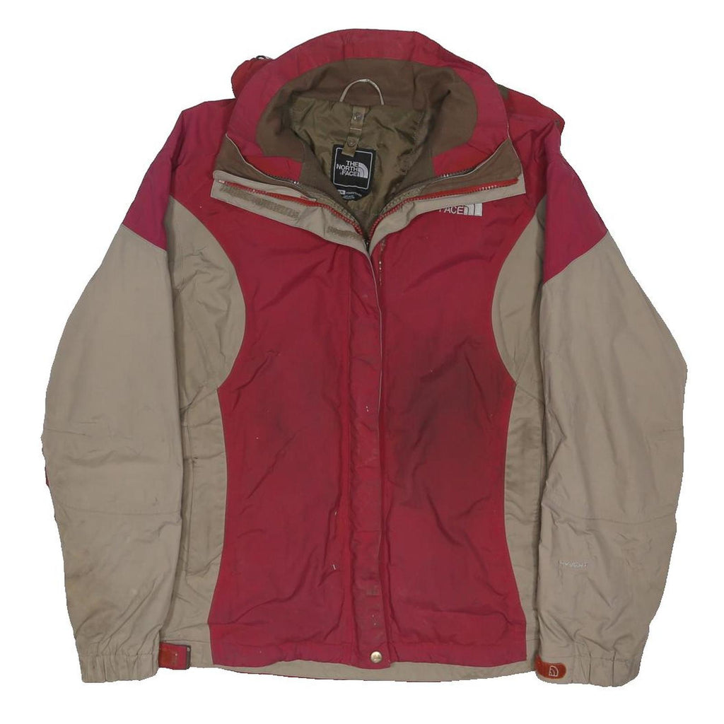 THE NORTH FACE Womens Red & Beige Outdoor Jacket L Polyester Blend Zip Hooded
