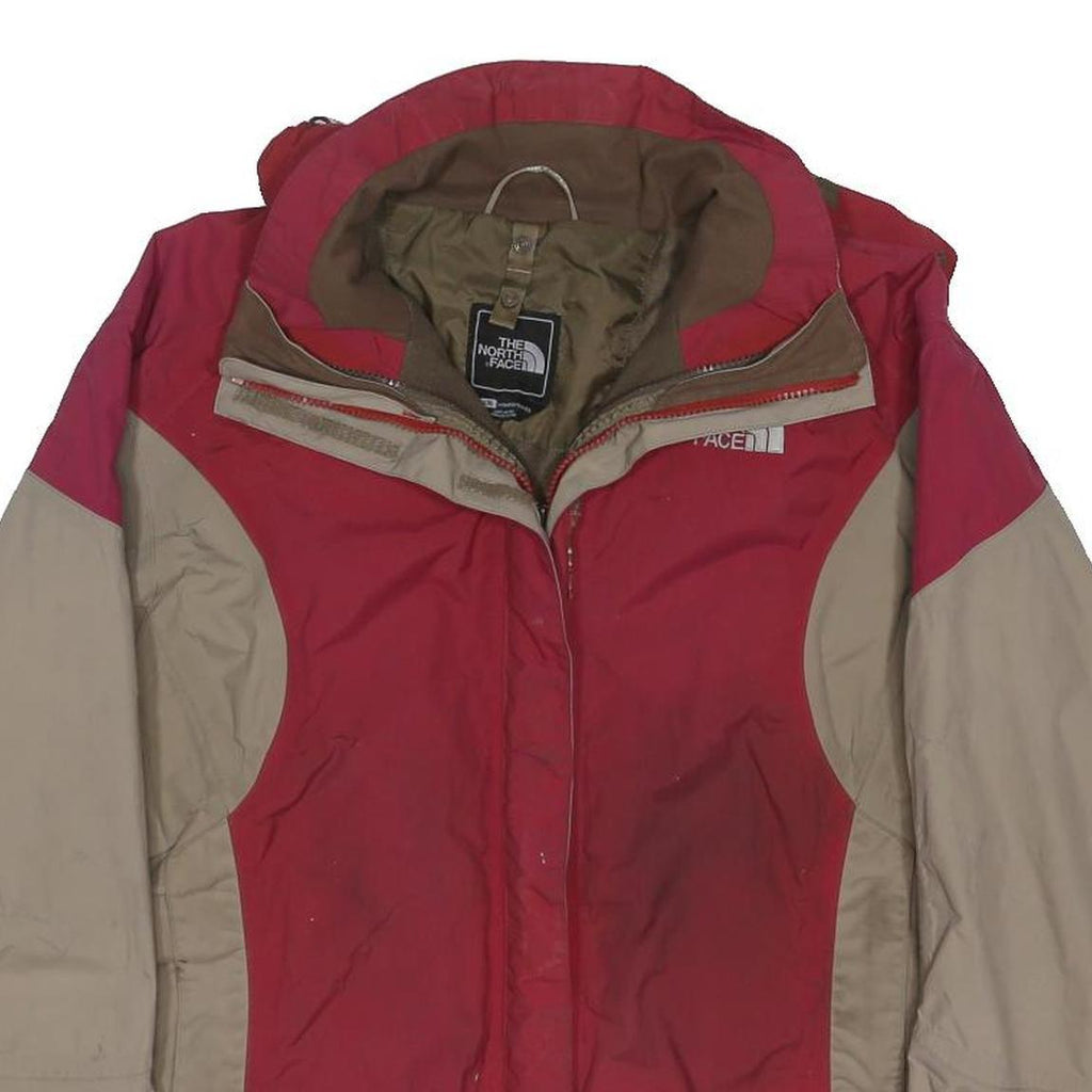 THE NORTH FACE Womens Red & Beige Outdoor Jacket L Polyester Blend Zip Hooded