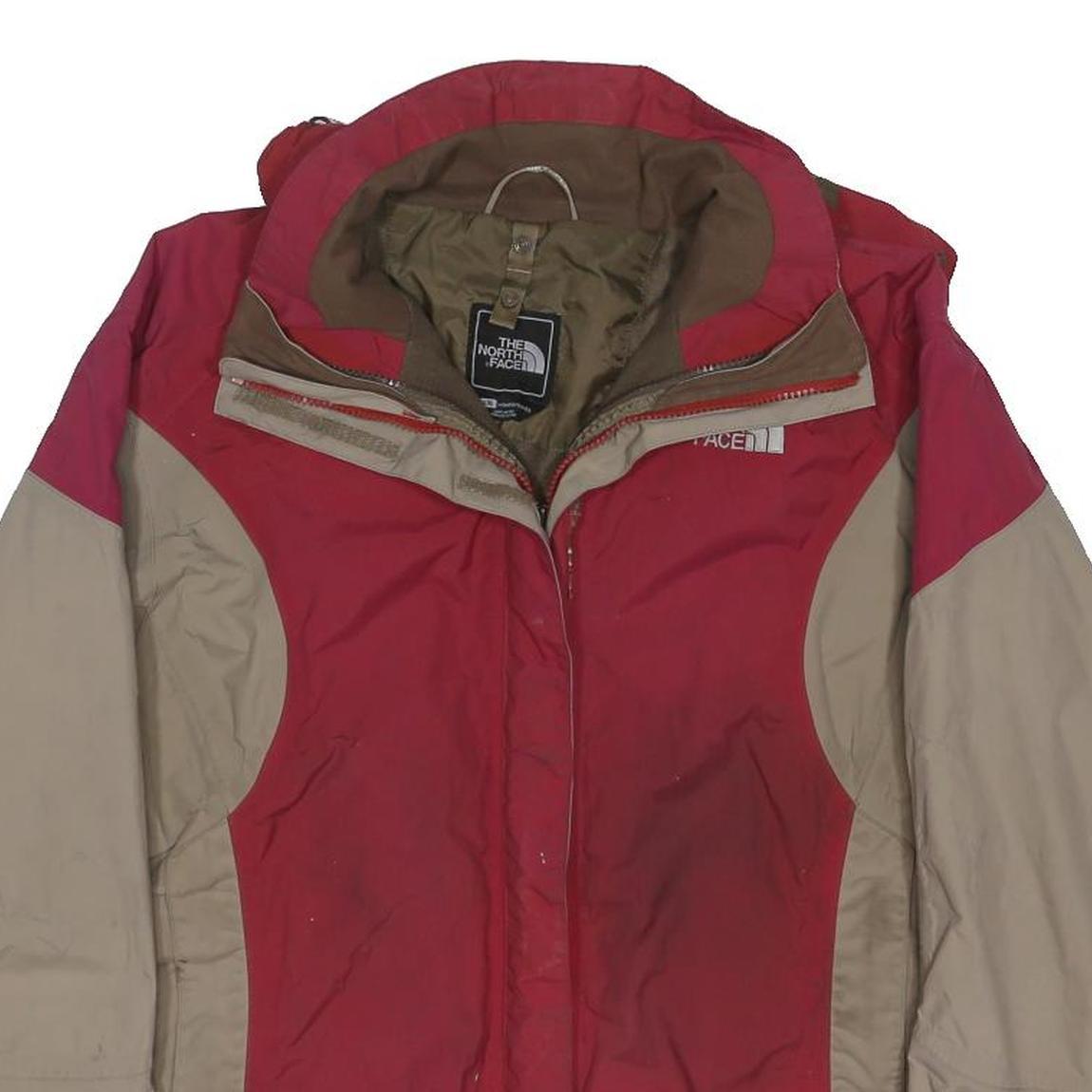 THE NORTH FACE Womens Red & Beige Outdoor Jacket L Polyester Blend Zip Hooded