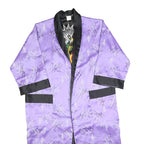 Womens Purple Satin Floral Pattern Open Front Jacket L Evening Kimono Style
