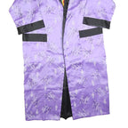 Womens Purple Satin Floral Pattern Open Front Jacket L Evening Kimono Style