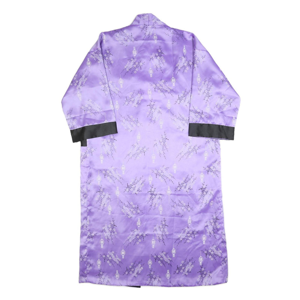 Womens Purple Satin Floral Pattern Open Front Jacket L Evening Kimono Style