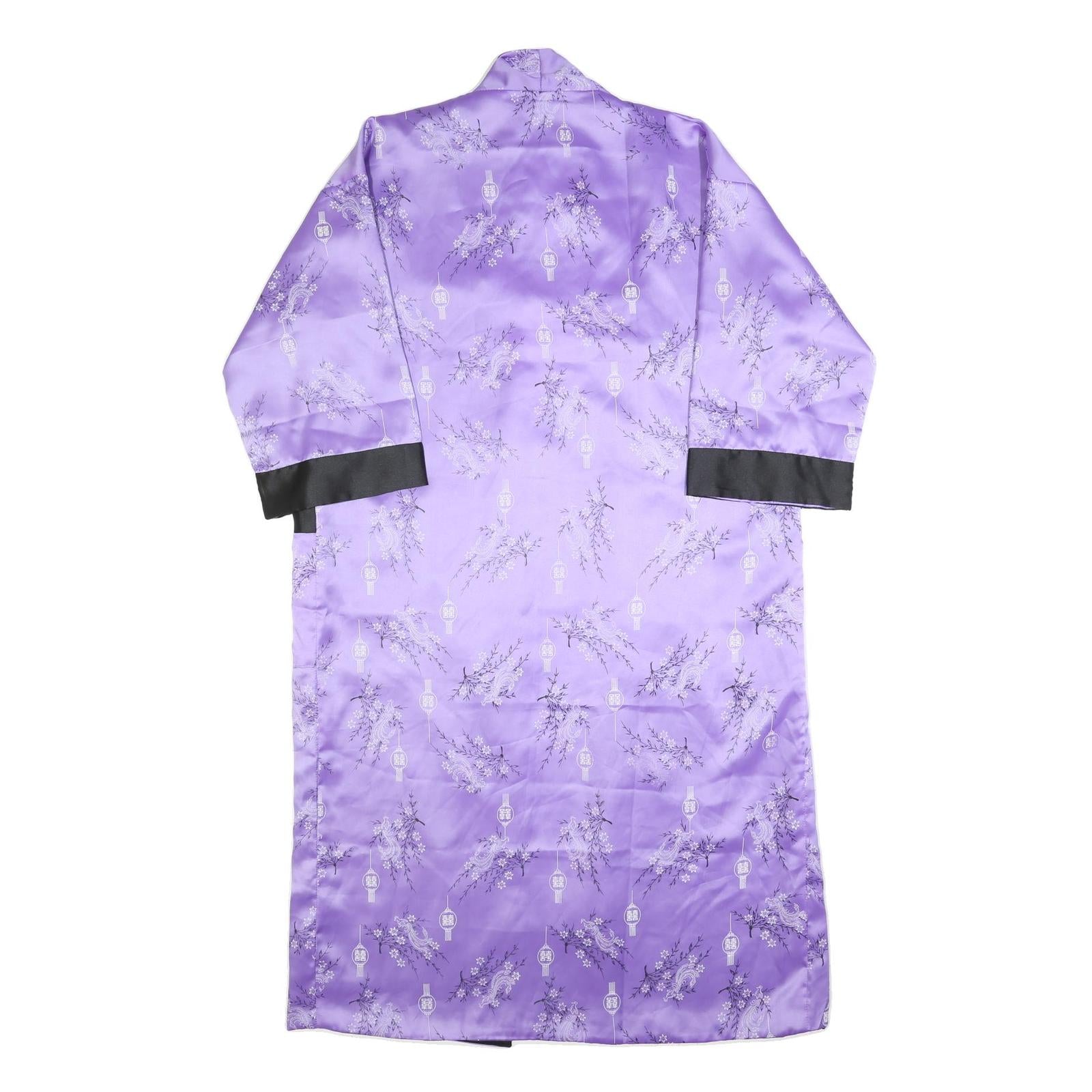 Womens Purple Satin Floral Pattern Open Front Jacket L Evening Kimono Style