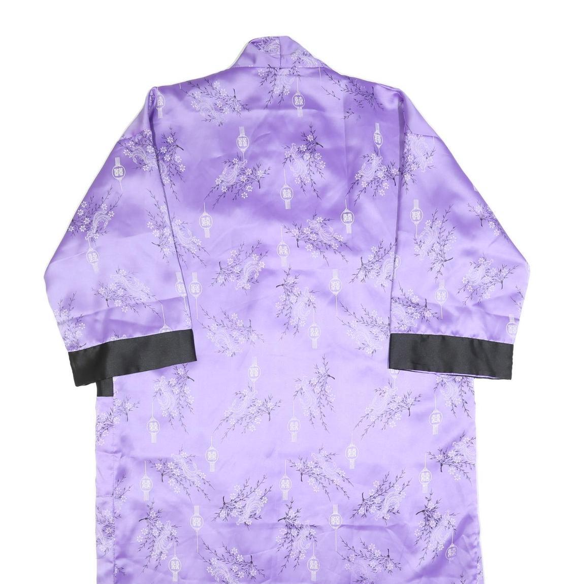Womens Purple Satin Floral Pattern Open Front Jacket L Evening Kimono Style