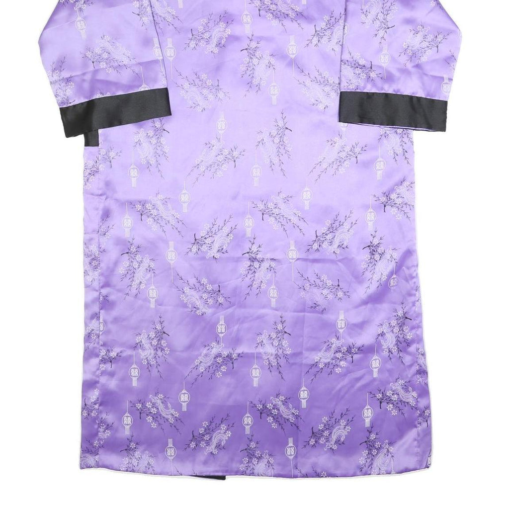 Womens Purple Satin Floral Pattern Open Front Jacket L Evening Kimono Style