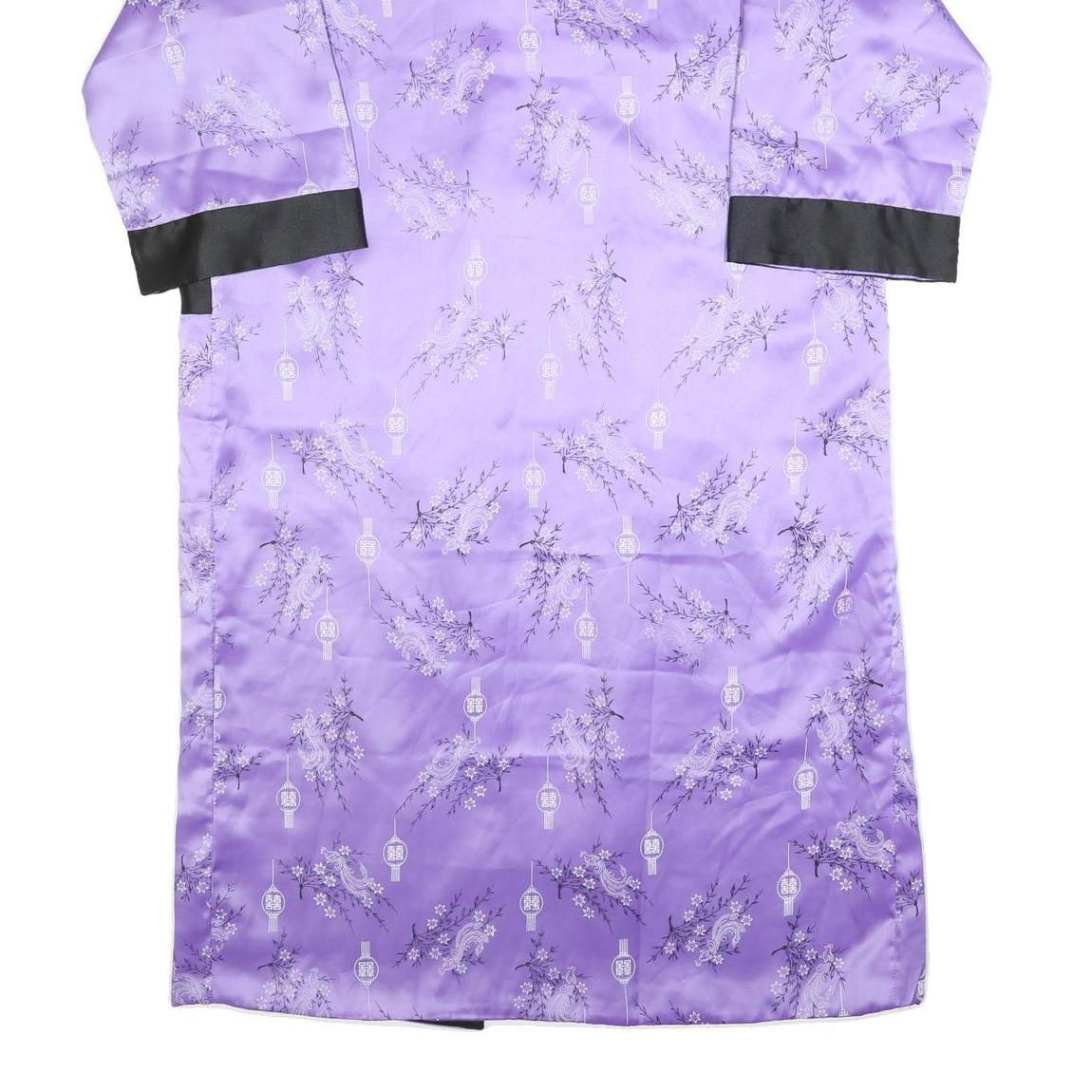 Womens Purple Satin Floral Pattern Open Front Jacket L Evening Kimono Style