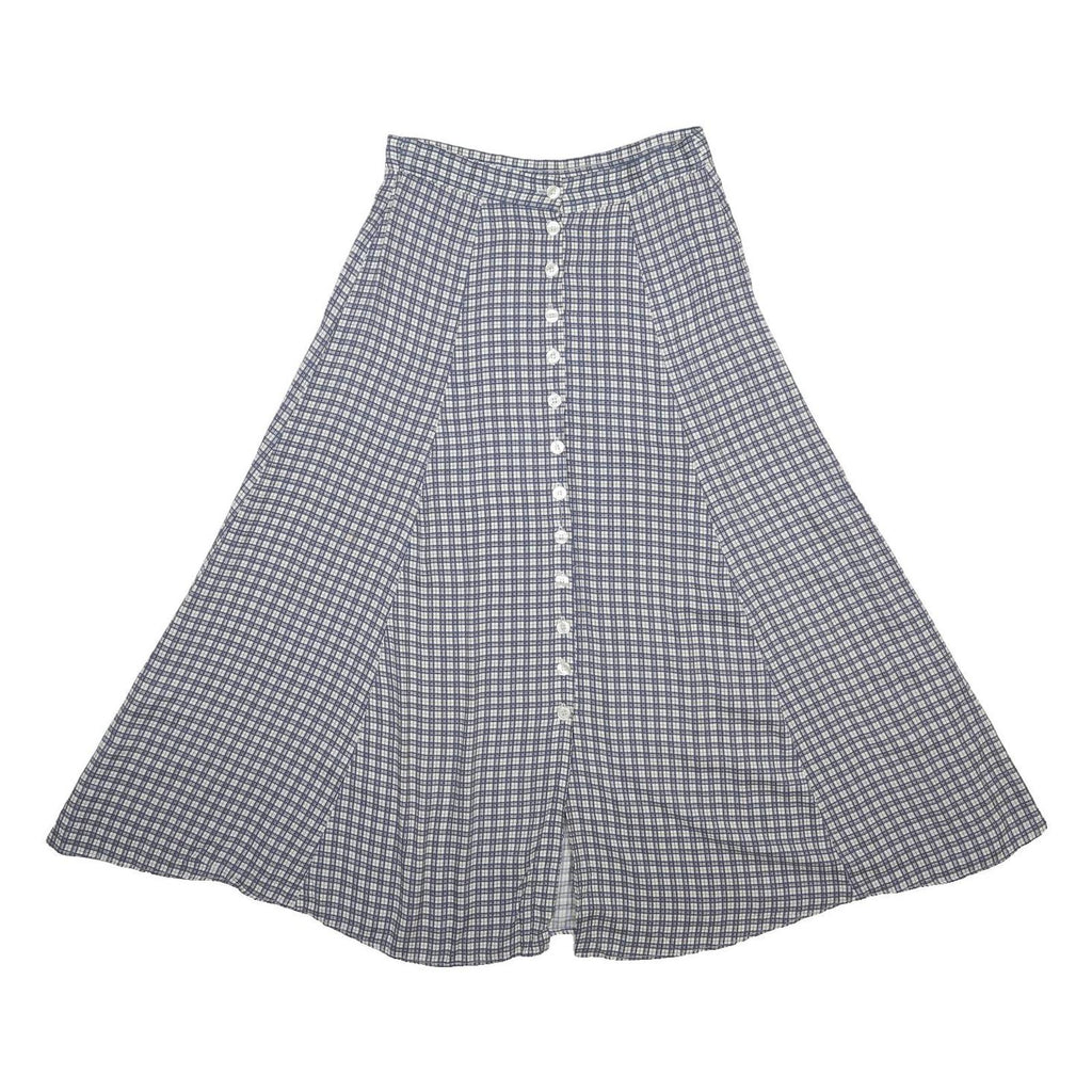 MODA INTL Womens Blue White Check A-Line Knee Length Rayon Skirt S Button Fasten