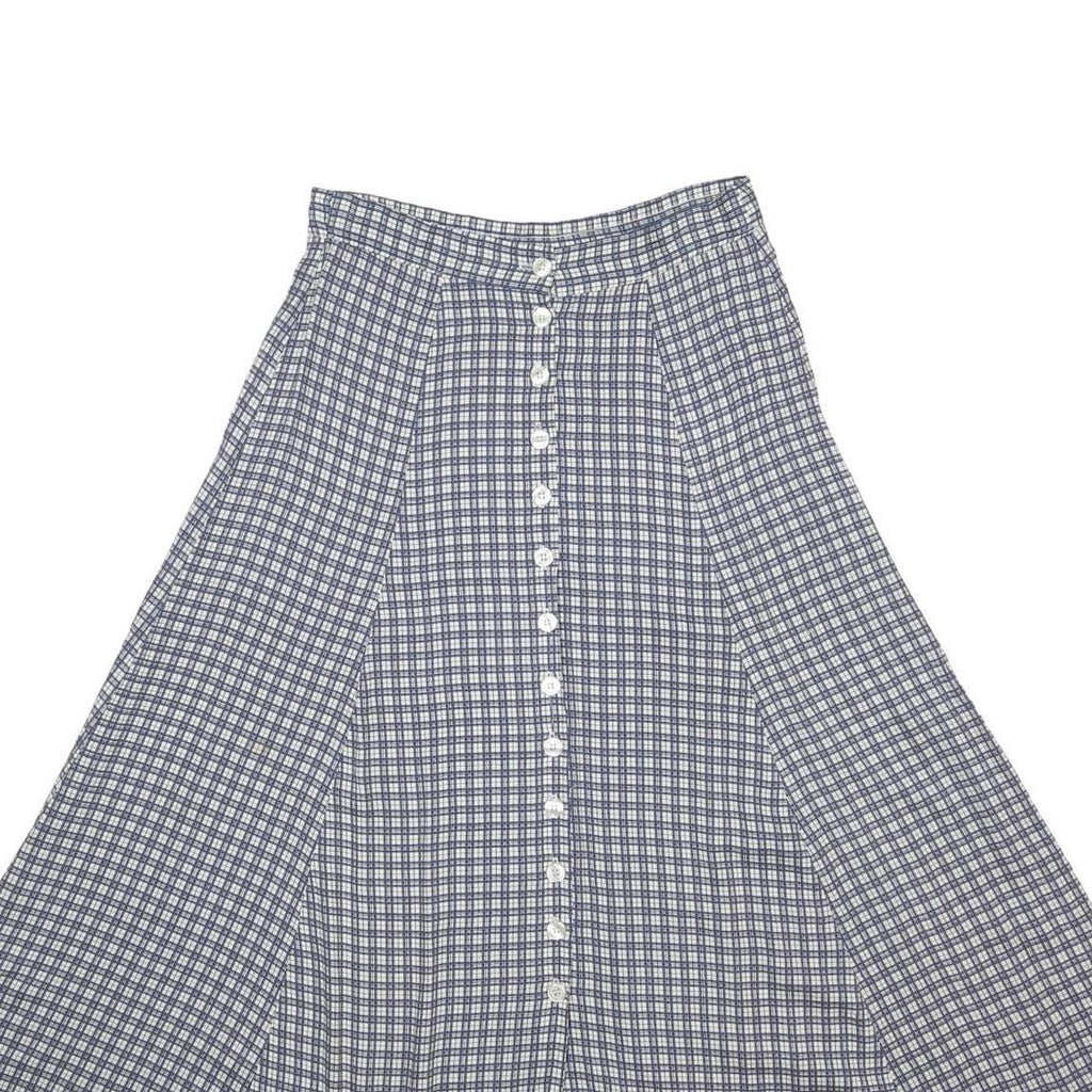 MODA INTL Womens Blue White Check A-Line Knee Length Rayon Skirt S Button Fasten