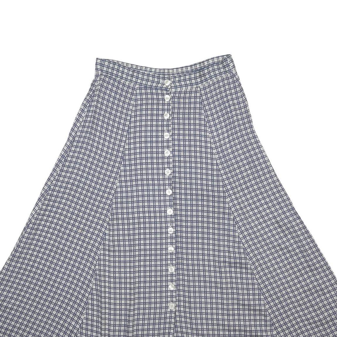 MODA INTL Womens Blue White Check A-Line Knee Length Rayon Skirt S Button Fasten