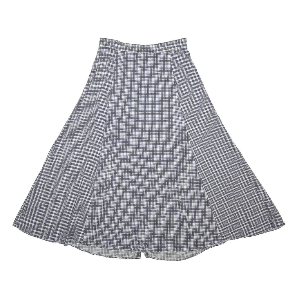 MODA INTL Womens Blue White Check A-Line Knee Length Rayon Skirt S Button Fasten