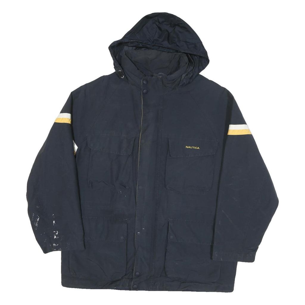 NAUTICA Mens Navy Blue & Yellow Jacket XL Polyester Blend Zip Pocketed Outdoor