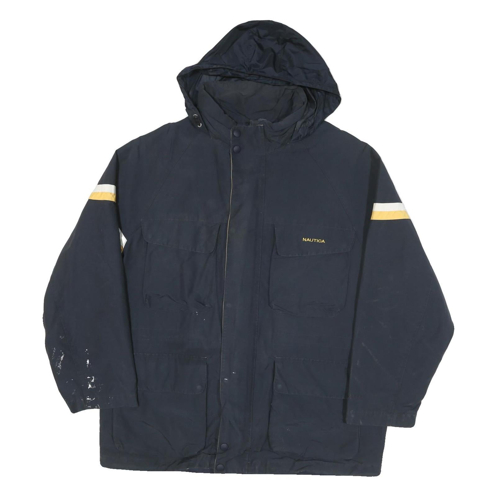NAUTICA Mens Navy Blue & Yellow Jacket XL Polyester Blend Zip Pocketed Outdoor