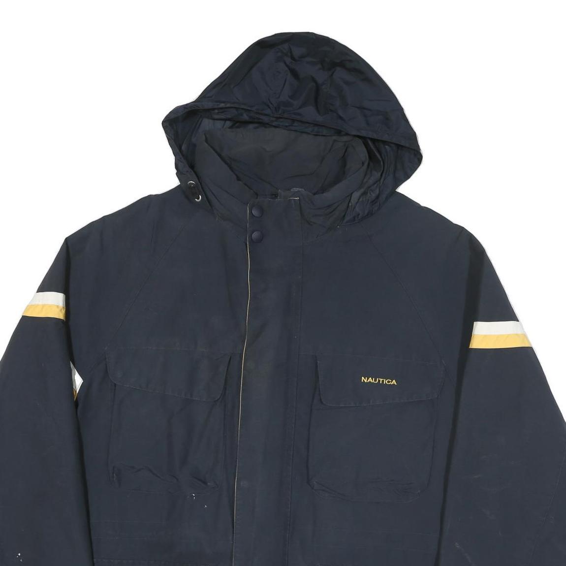 NAUTICA Mens Navy Blue & Yellow Jacket XL Polyester Blend Zip Pocketed Outdoor