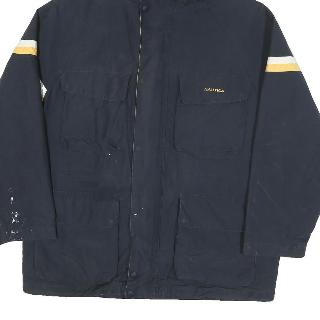 NAUTICA Mens Navy Blue & Yellow Jacket XL Polyester Blend Zip Pocketed Outdoor