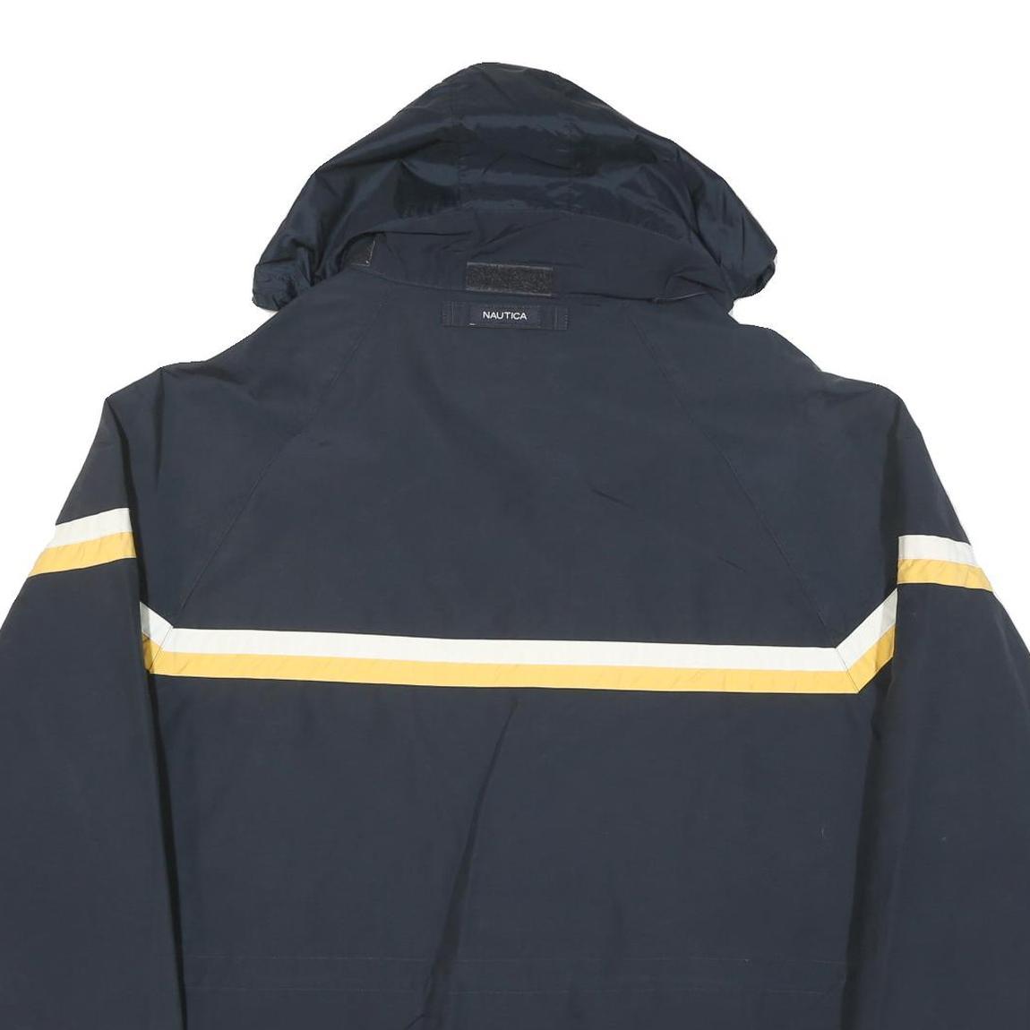 NAUTICA Mens Navy Blue & Yellow Jacket XL Polyester Blend Zip Pocketed Outdoor