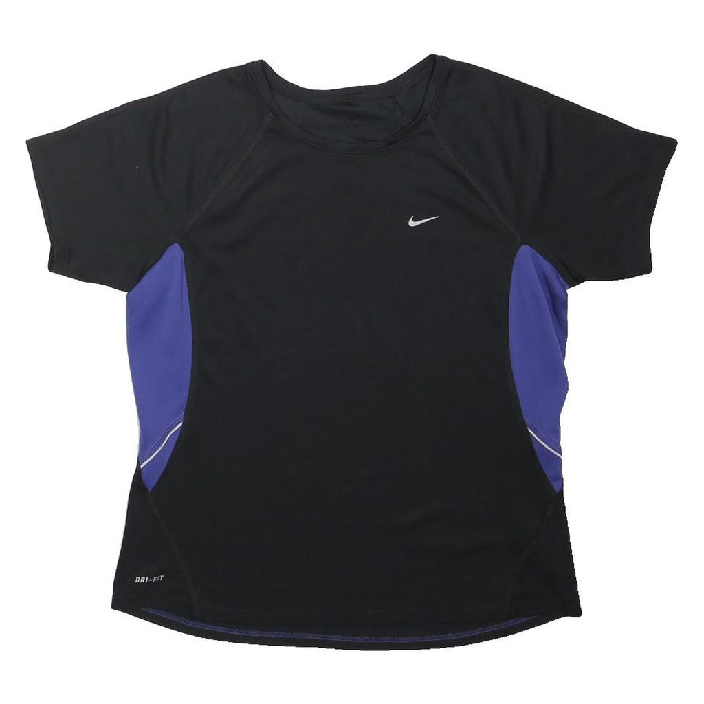 NIKE Girls Black & Purple Performance T-Shirt L Short Sleeve Crew Neck