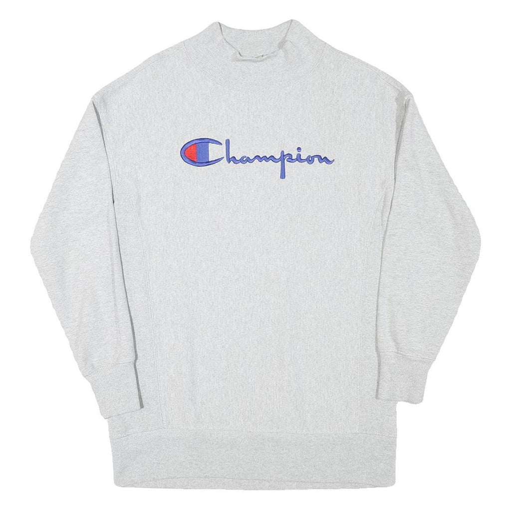 CHAMPION Mens Grey Cotton Blend Crew Neck S Logo Embroidered Classic Sweatshirt