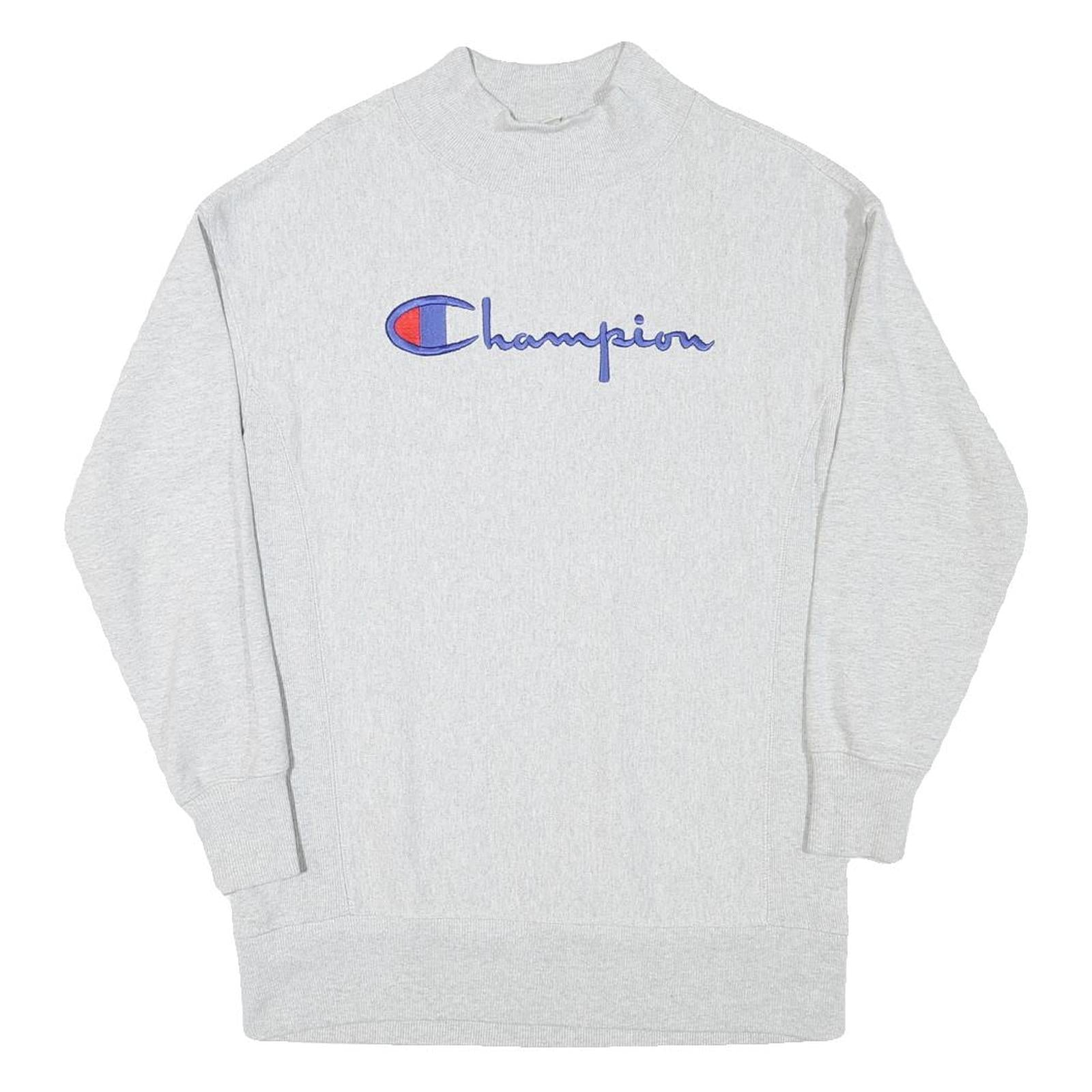 CHAMPION Mens Grey Cotton Blend Crew Neck S Logo Embroidered Classic Sweatshirt