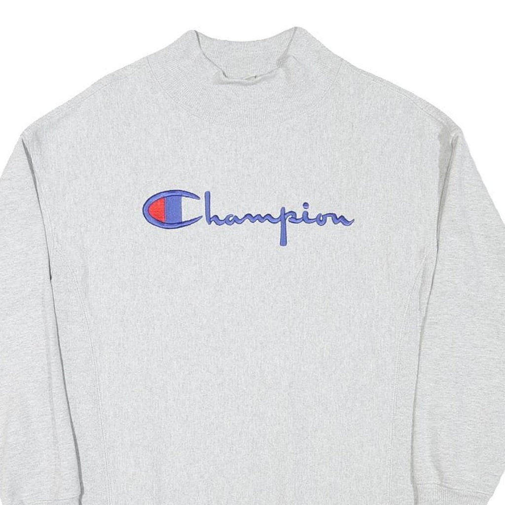 CHAMPION Mens Grey Cotton Blend Crew Neck S Logo Embroidered Classic Sweatshirt