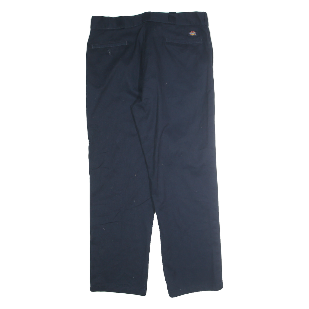 DICKIES Mens Cotton Blend Navy Regular Fit Straight Leg Trousers W38 L32