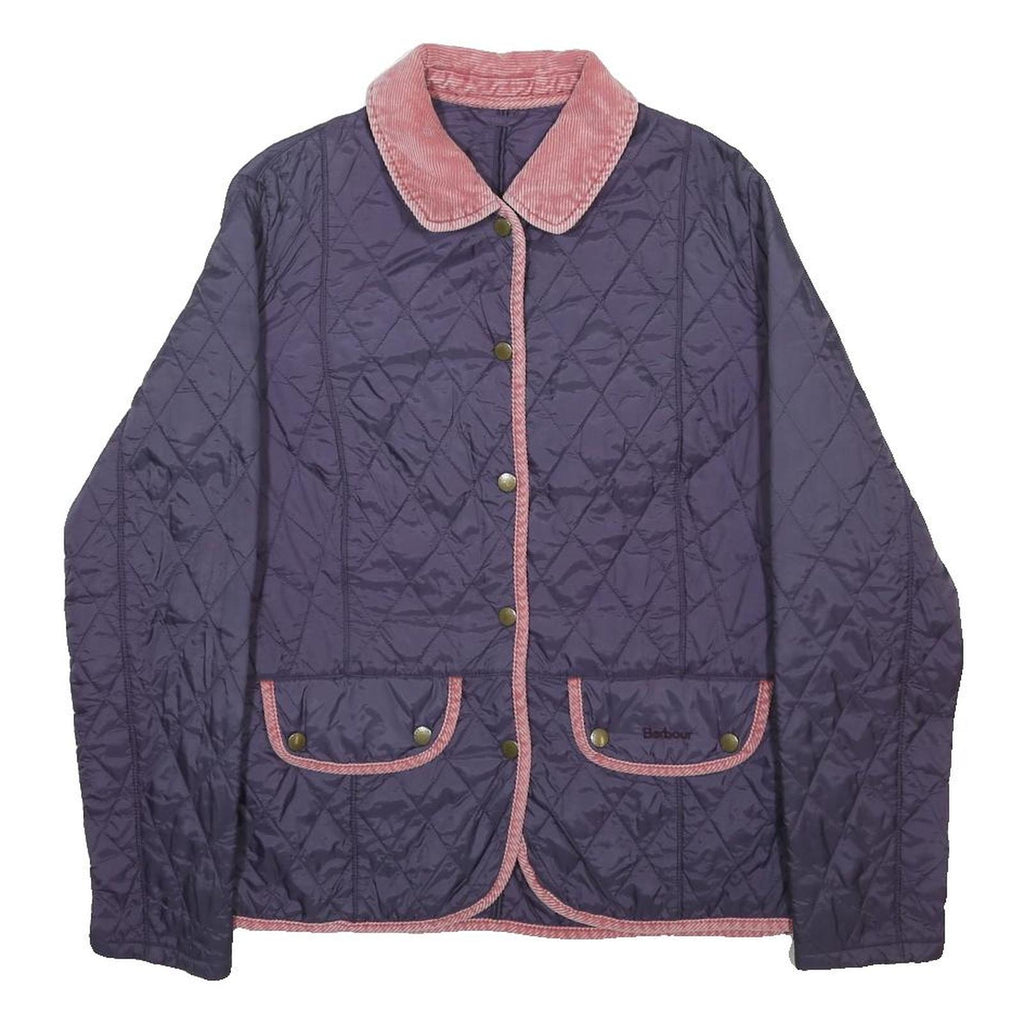 BARBOUR Womens Purple & Pink Quilted Jacket UK 14 Synthetic Button Closure