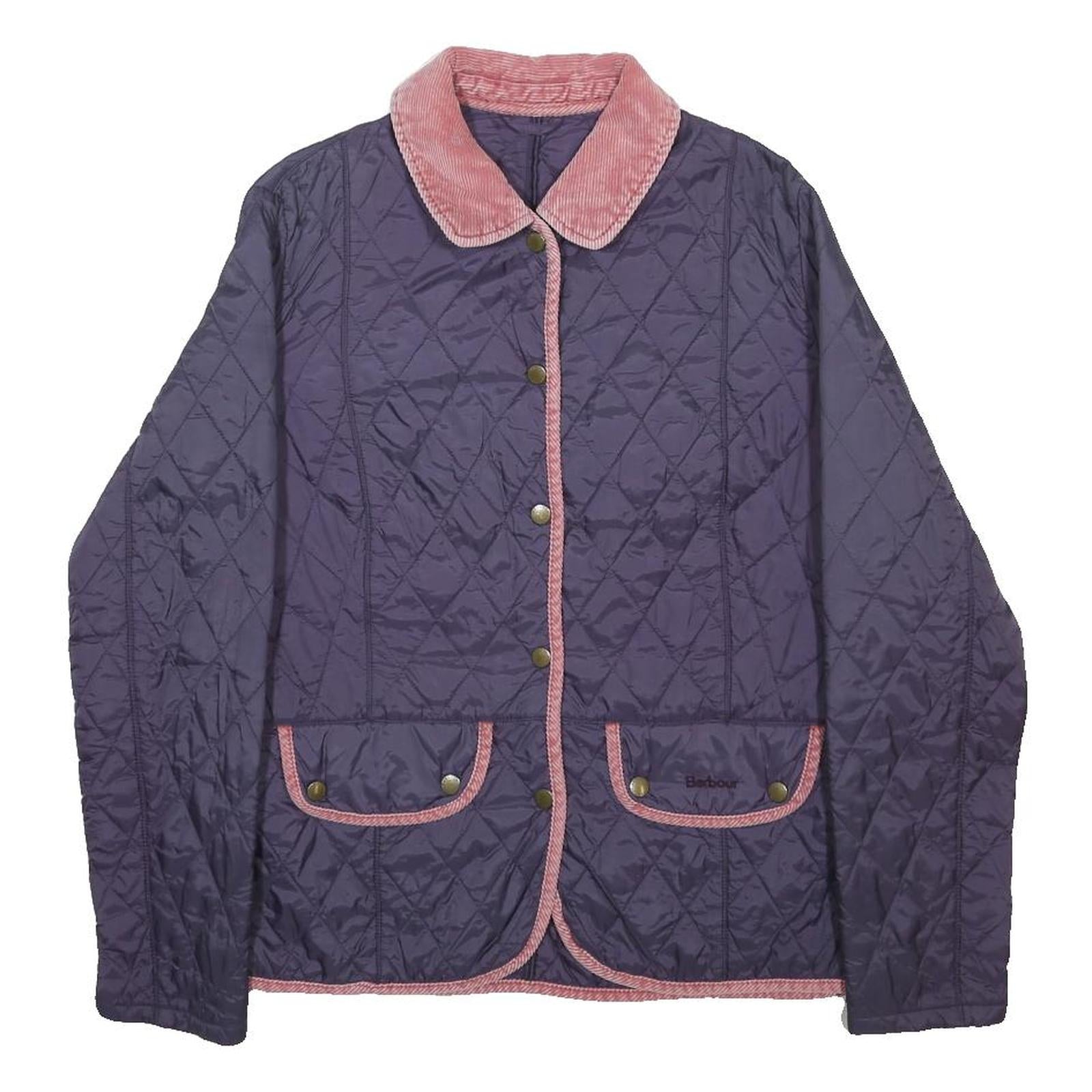 BARBOUR Womens Purple & Pink Quilted Jacket UK 14 Synthetic Button Closure