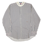 TOMMY HILFIGER Mens White & Navy Striped Cotton Blend Shirt M Button Collar Long