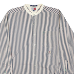 TOMMY HILFIGER Mens White & Navy Striped Cotton Blend Shirt M Button Collar Long
